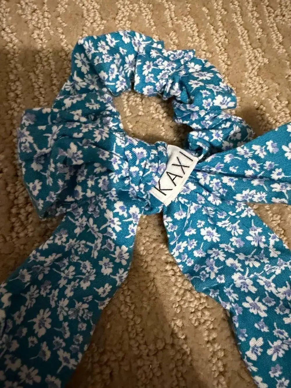 Kaxi Light Blue Floral Bow Scrunchie